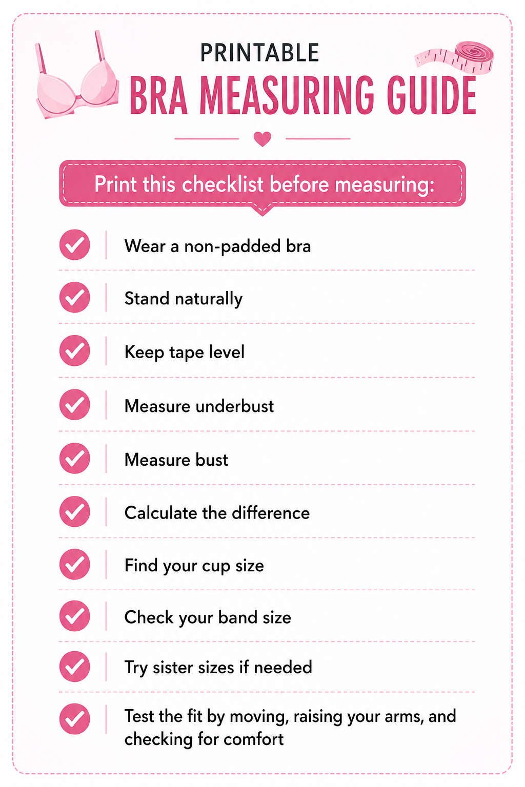 Printable Bra Measuring Guide